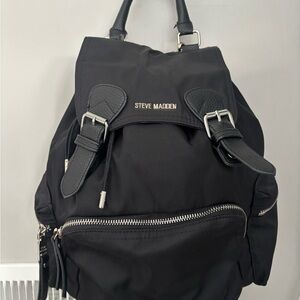 Steve Madden Black Nylon Backpack with Silver Details